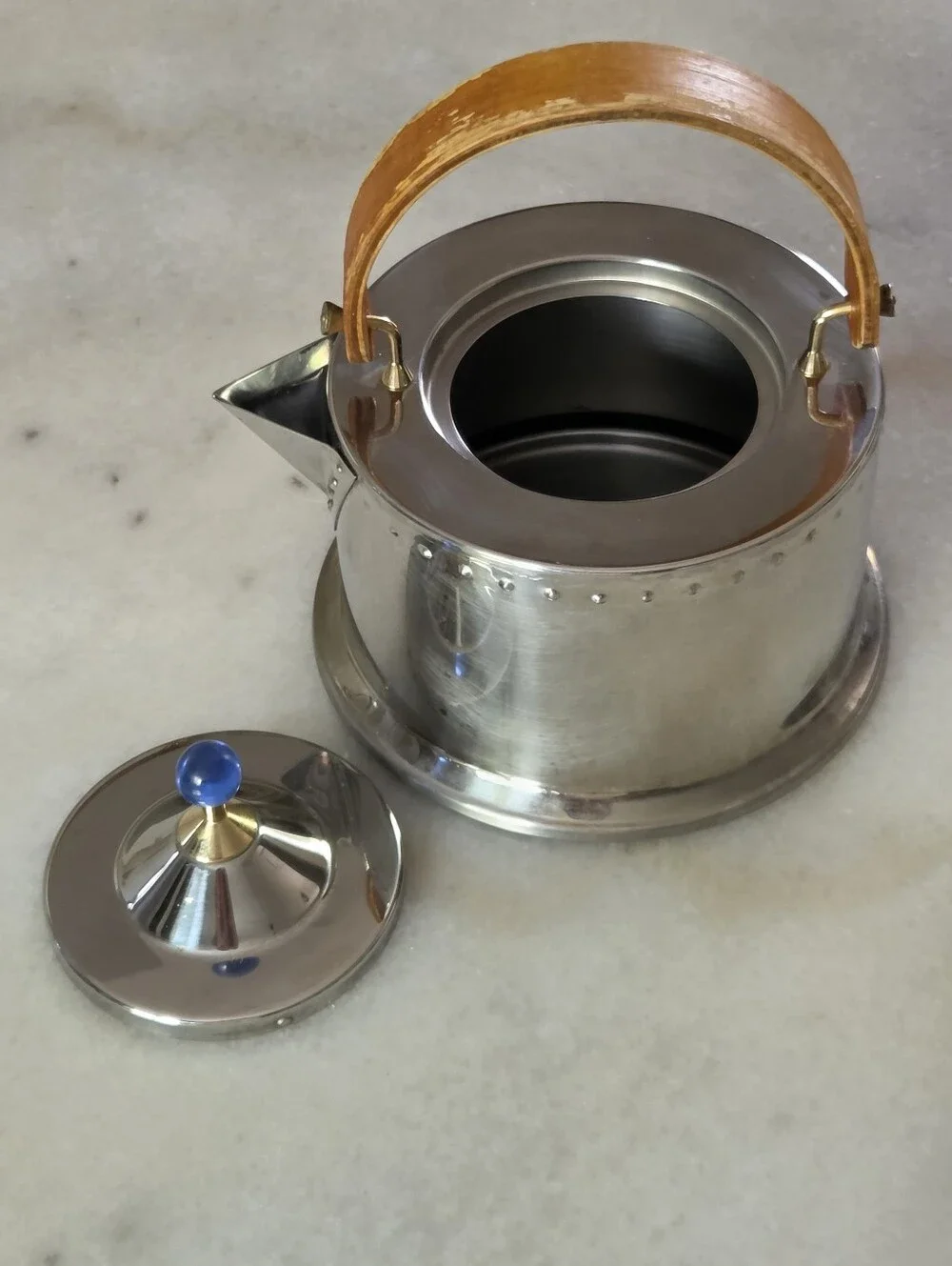 Vintage Bodum Ottoni Tea Kettle 1.5L, Stainless Steel, Wooden Handle, Blue Eye